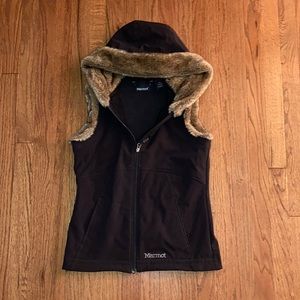 Marmot Faux Fur Hooded Vest Size Small
